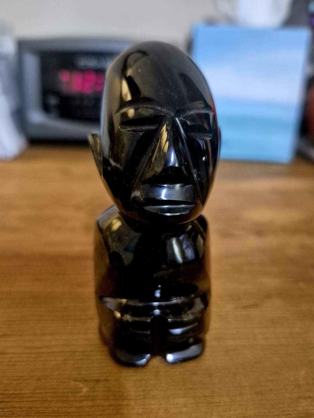 Hand-Carved Black Onyx Obsidian Mesoamerican Style Figurine